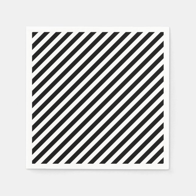 Black and White Medium Diagonal Stripes Paper Napkin (Front)