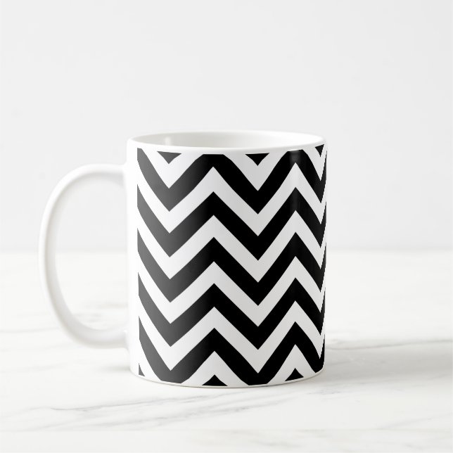 Black and White Medium Horizontal Chevron Pattern Coffee Mug (Left)