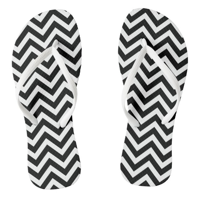Black and White Medium Size Chevron Stripes Thongs (Footbed)