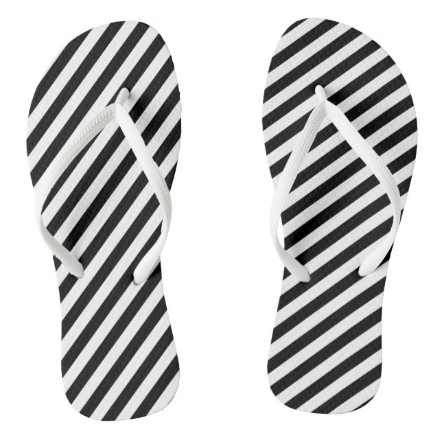 Black and White Medium Size Diagonal Stripes Thongs (Footbed)