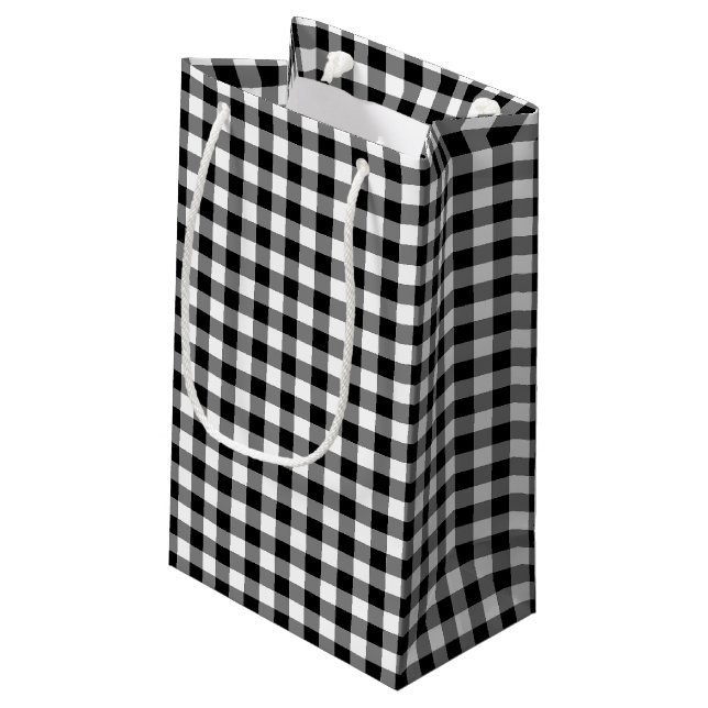 Black and White Medium Size Gingham Checks Small Gift Bag (Back Angled)