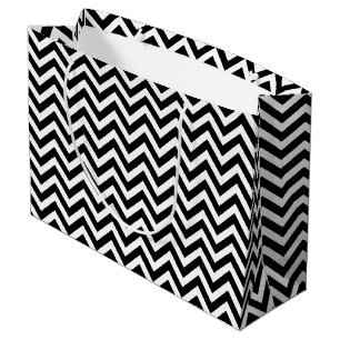 Black and White Medium Size Horizontal Chevron Large Gift Bag