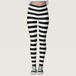 Black and White Medium Size Horizontal Stripes Leggings