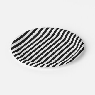 Black and White Medium Size Stripes Paper Plate