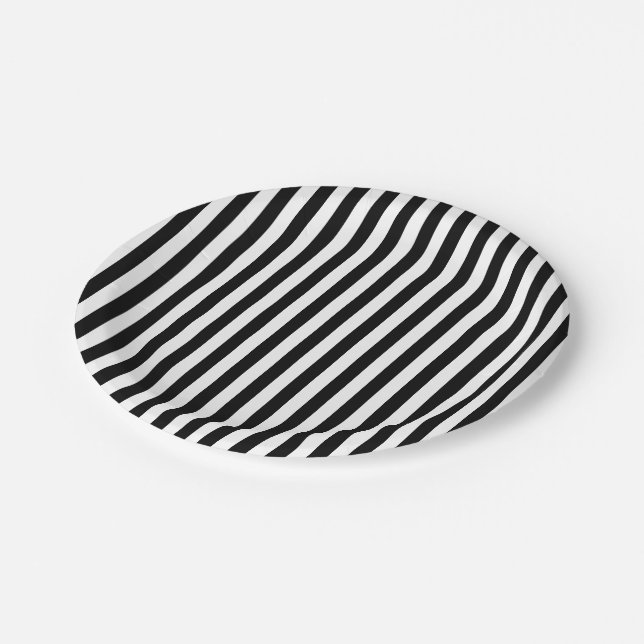 Black and White Medium Size Stripes Paper Plate (Angled)
