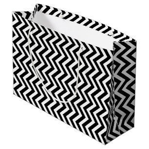 Black and White Medium Size Vertical Chevron Large Gift Bag