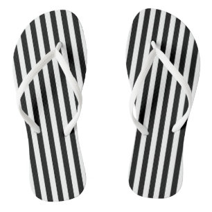 Black and White Medium Size Vertical Stripes Thongs