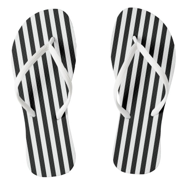 Black and White Medium Size Vertical Stripes Thongs (Footbed)