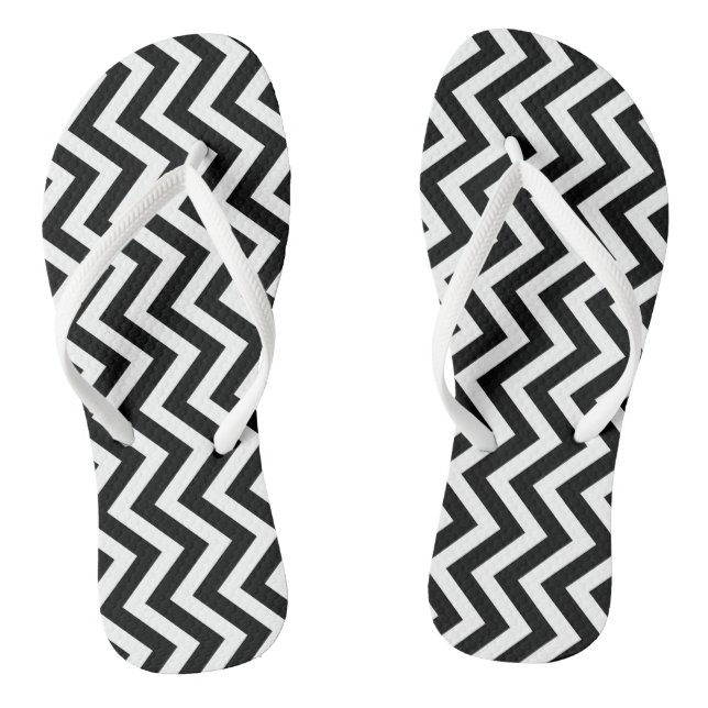 Black and White Medium Vertical Chevron Stripes Thongs (Footbed)
