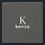 Black and white men monogram name modern stone coaster<br><div class="desc">Man monogram and name create your own stone coaster template in simple black and white. You can change background and text colours by selecting customise option. It can be a special gift for a boyfriend,  husband,  son,  dad,  groom,  best man for a birthday,  wedding,  Christmas,  or graduation.</div>