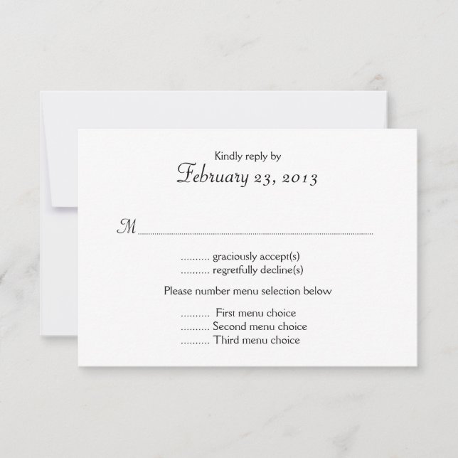 Black and White Menu List Wedding Reply Card (Front)