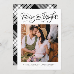 Black and White Merry Bright Photo Christmas Holiday Card