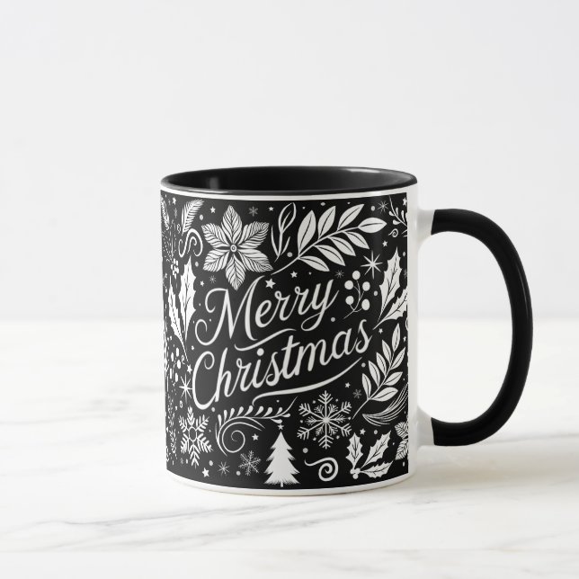 Black and White Merry Christmas Chalkboard  Mug (Right)