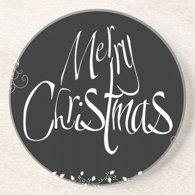 Black and White Merry Christmas Coaster (Front)