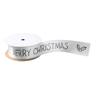 Black and White Merry Christmas Gift Ribbon Satin Ribbon