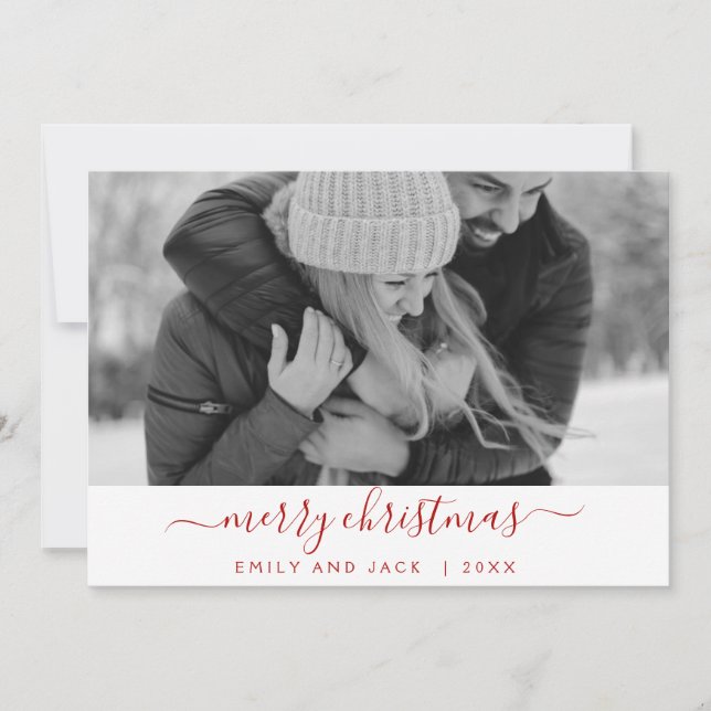 Black and White Merry Christmas Holiday Photo Card (Front)