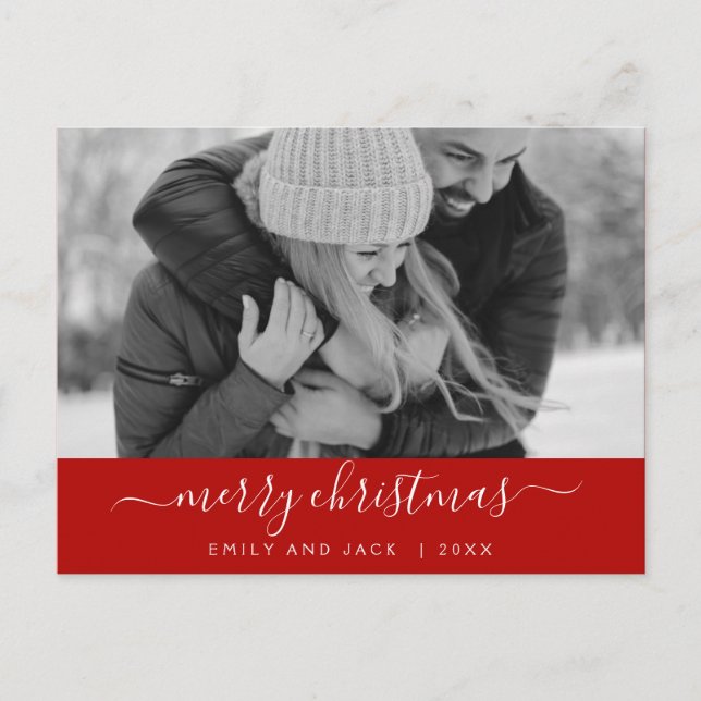 Black and White Merry Christmas Holiday Photo Card (Front)