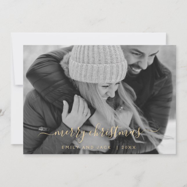 Black and White Merry Christmas Holiday Photo Card (Front)