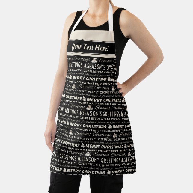 Black and White Merry Christmas Retro Typography Apron (Insitu)