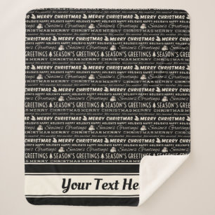 Black and White Merry Christmas Retro Typography Sherpa Blanket