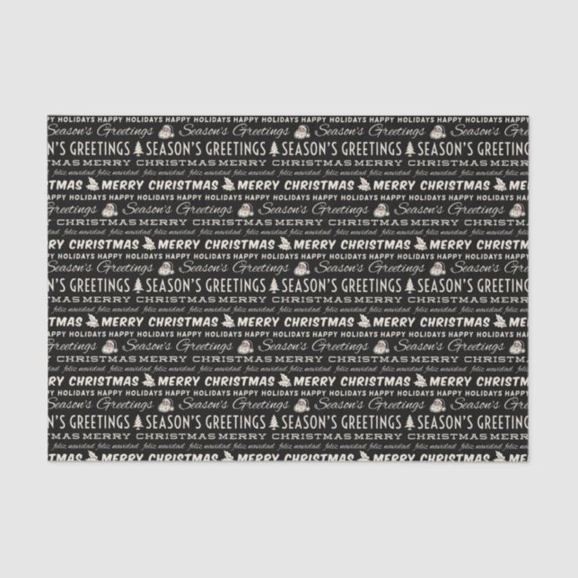 Black and White Merry Christmas Retro Typography Tissue Paper (Front)