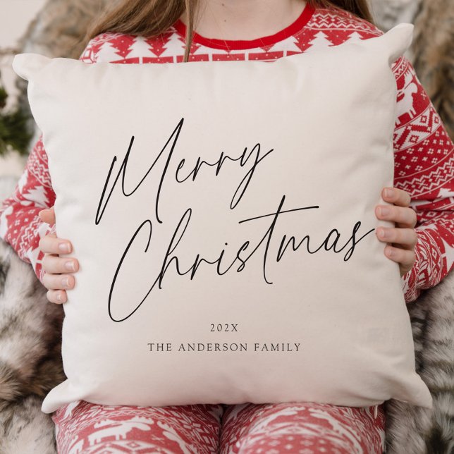 Black and White Merry Christmas Script Photo Cushion (Creator Uploaded)
