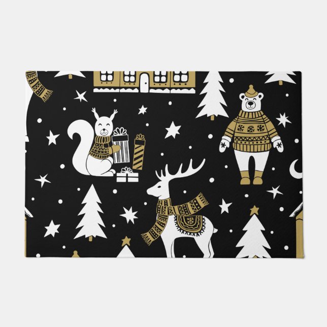 Black and white Merry Christmas Snowflakes set    Doormat (Front)