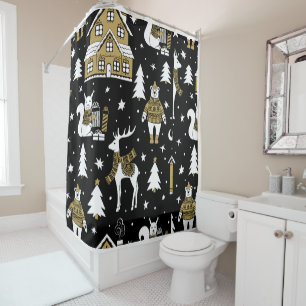 Black and white Merry Christmas Snowflakes set   Shower Curtain