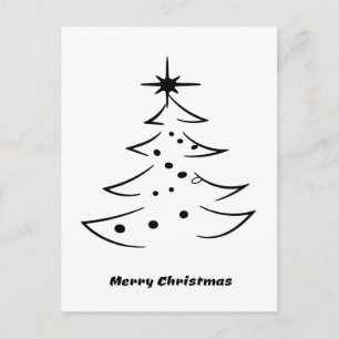 Black and White Merry Christmas Tree with Star Holiday Postcard