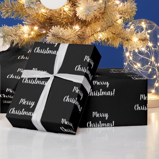 Black and White Merry Christmas Typography Wrapping Paper (Holidays)