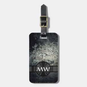 Black and white metallic rust luggage tag