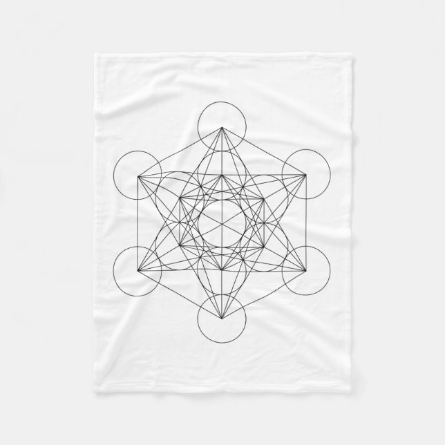 Black and White Metatron's Cube Fleece Blanket (Front)