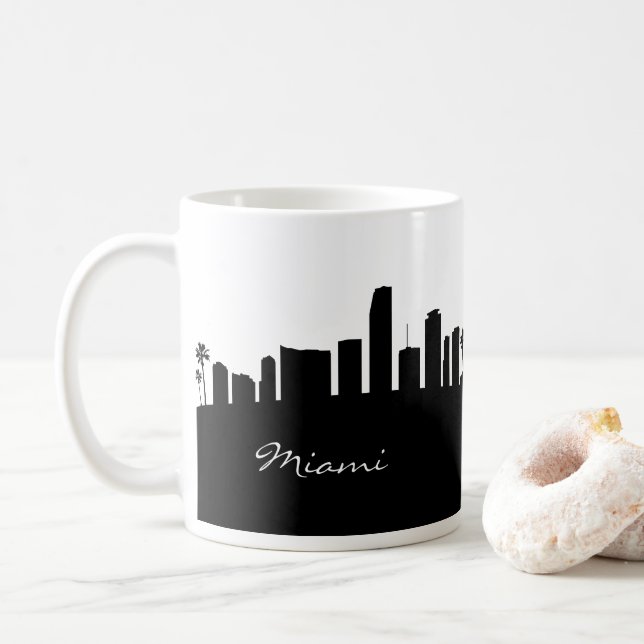 Black and White Miami Skyline Coffee Mug (With Donut)