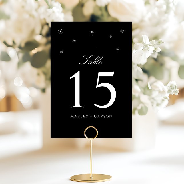 Black and White Midnight Starry Wedding Table Number (Creator Uploaded)