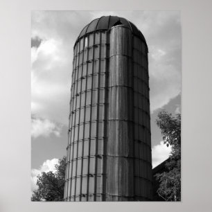 Black and White Midwestern Silo Poster