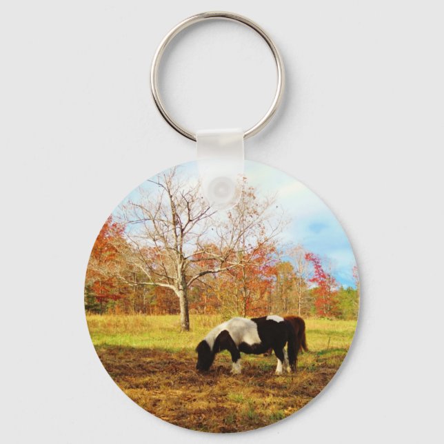 Black and White Miniature Pony / Horse Key Ring (Front)