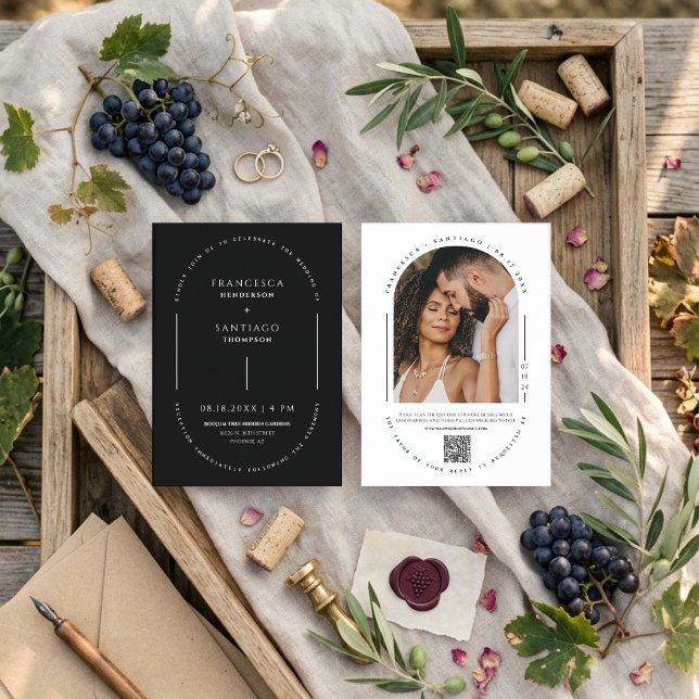 Black and White Minimal Arch QR Code Wedding Invitation (Creator Uploaded)