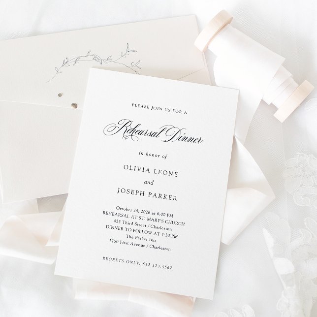 Black and White Minimal Elegance Rehearsal Dinner Invitation (Creator Uploaded)