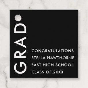 Black and White Minimal Modern Bold Grad Party Favour Tags