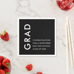 Black and White Minimal Modern Bold Grad Party Napkin
