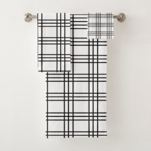 Black and White Minimal Modern Plaid Tartan  Bath Towel Set