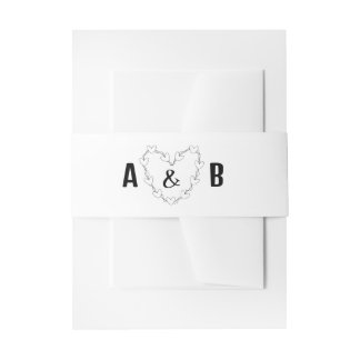 Black and white minimal script wedding invitation  belly band