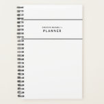 Black and White Minimal Simple Planner<br><div class="desc">Simple and minimal in its aesthetic,  this personalised planner feels clean and organised with its pared down graphics in fresh black and white. Customised text lets you control the label,  add a year,  a name,  a school subject and even contact information if your notebook is lost.</div>