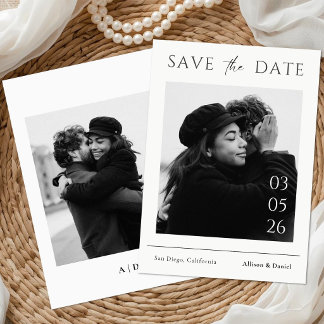 Black And White Minimal Typography Photo Wedding Save The Date
