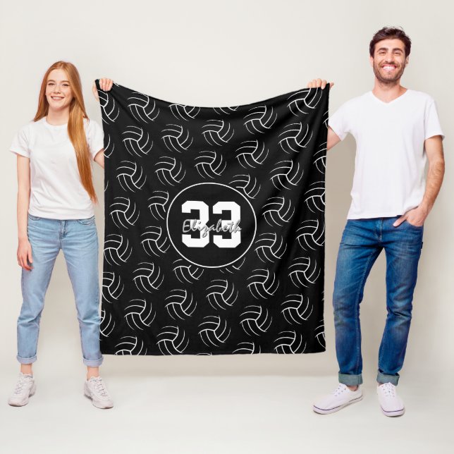 black and white minimal volleyballs pattern fleece blanket (In Situ)