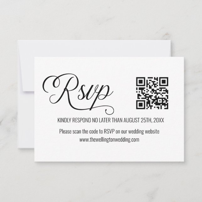 Black and White Minimal Wedding QR Code RSVP (Front)