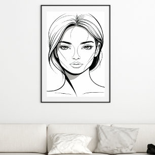 Black and White Minimal Woman Line Art Poster
