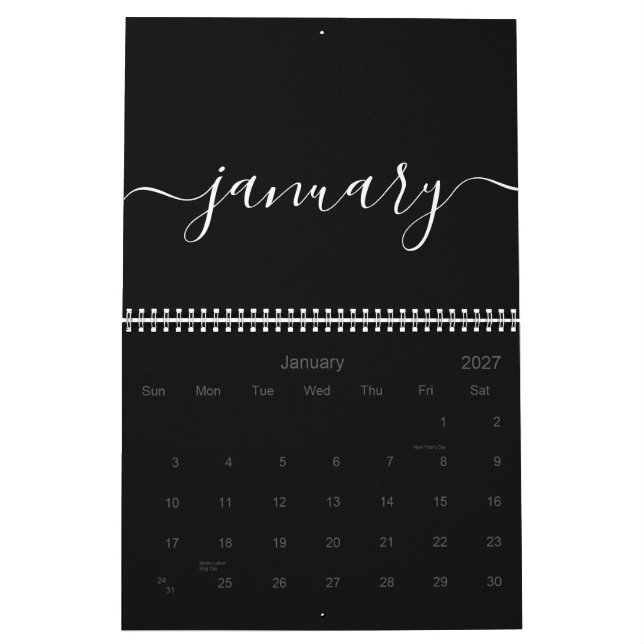 Black and White Minimalist 2026 Calendar (Jan 2027)