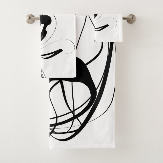 Black and White minimalist Abstract Art Bath Towel Set (Insitu)