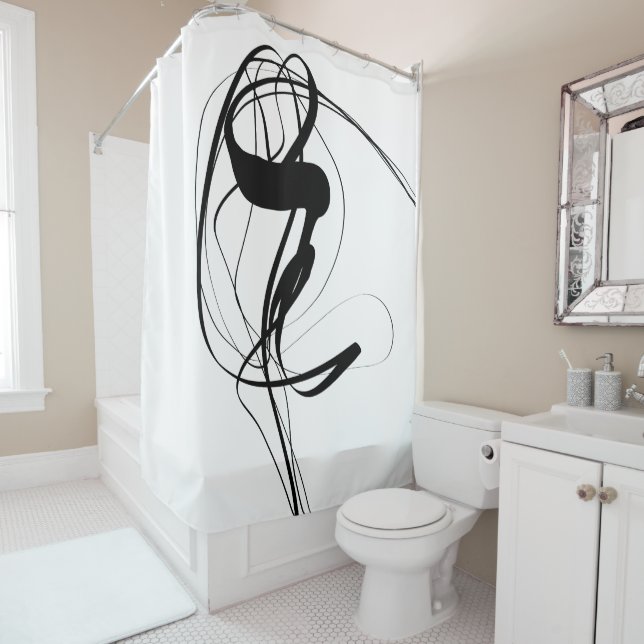 Black and White minimalist Abstract Art Shower Curtain (In Situ)